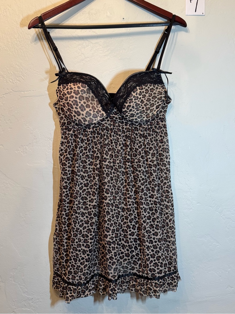 Leopard Print Lace Trim Babydoll Lingerie Dress 🖤